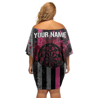 Personalized Pink Ribbon and American Flag Darts Family Matching Off Shoulder Short Dress and Hawaiian Shirt - Wonder Print Shop