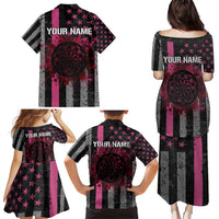 Personalized Pink Ribbon and American Flag Darts Family Matching Puletasi and Hawaiian Shirt - Wonder Print Shop