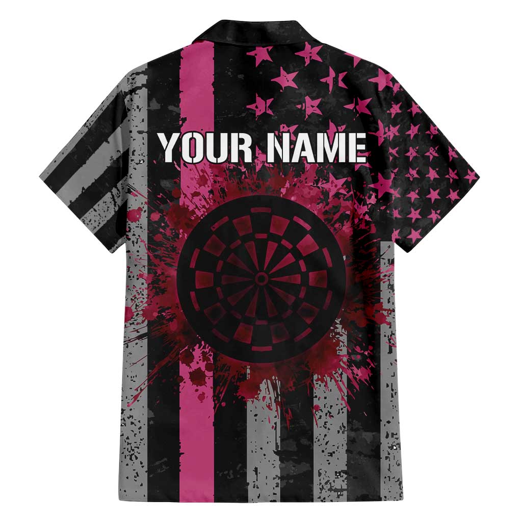 Personalized Pink Ribbon and American Flag Darts Family Matching Puletasi and Hawaiian Shirt - Wonder Print Shop