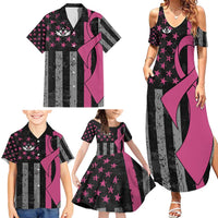 Personalized Pink Ribbon and American Flag Darts Family Matching Summer Maxi Dress and Hawaiian Shirt - Wonder Print Shop