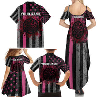 Personalized Pink Ribbon and American Flag Darts Family Matching Summer Maxi Dress and Hawaiian Shirt - Wonder Print Shop