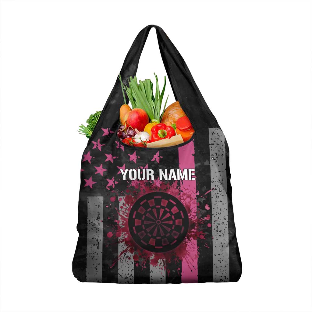 Personalized Pink Ribbon and American Flag Darts Grocery Bag - Wonder Print Shop