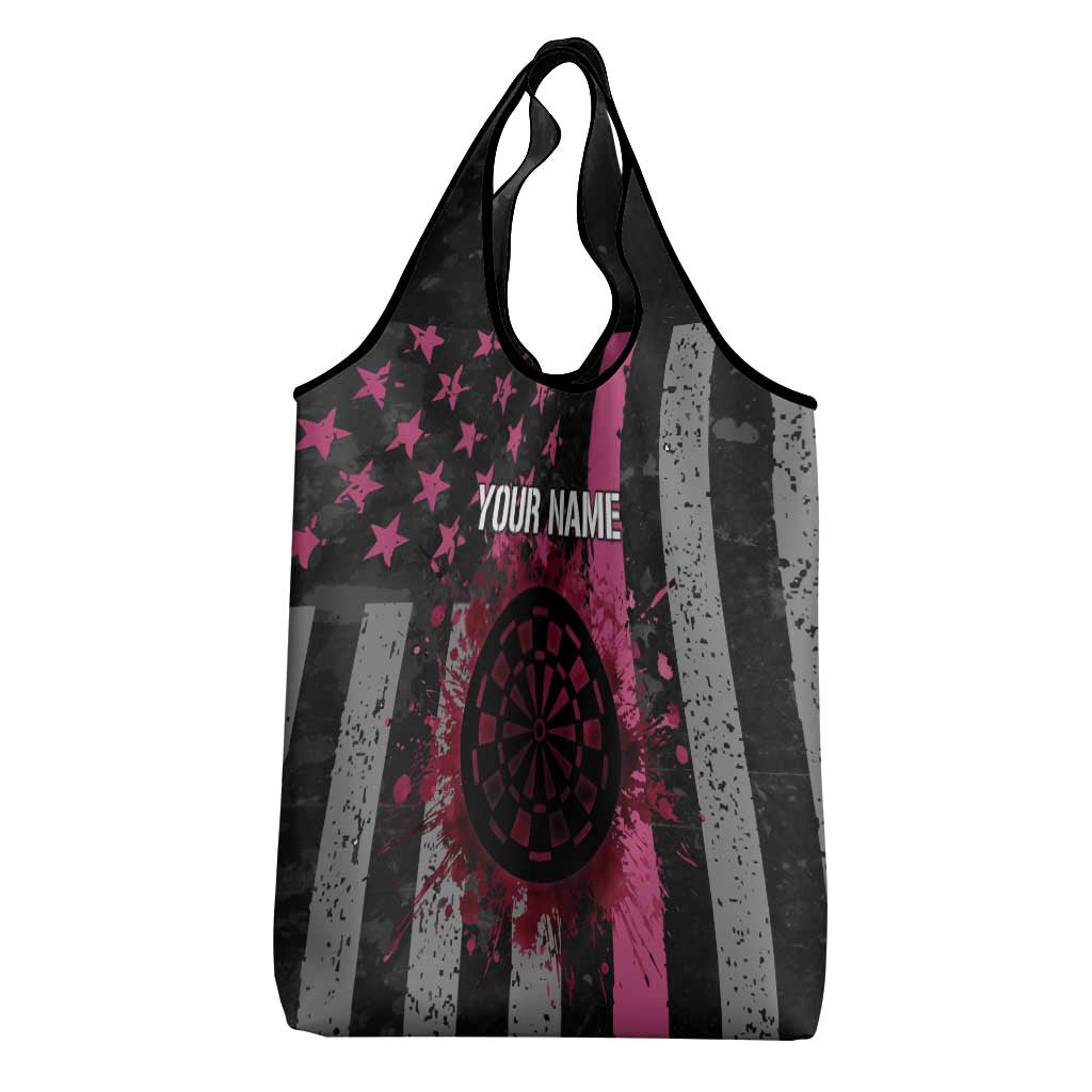 Personalized Pink Ribbon and American Flag Darts Grocery Bag - Wonder Print Shop