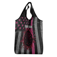 Personalized Pink Ribbon and American Flag Darts Grocery Bag - Wonder Print Shop