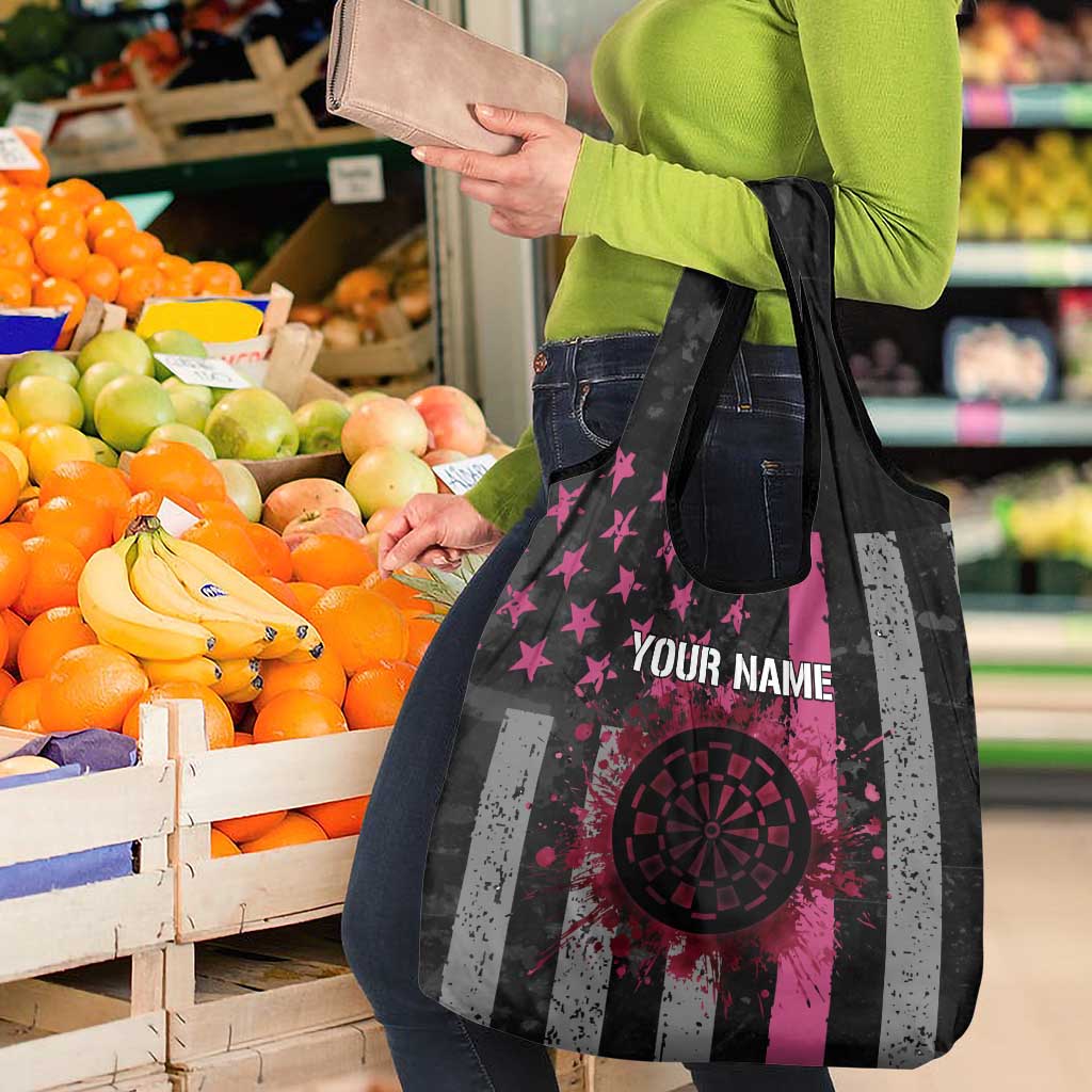 Personalized Pink Ribbon and American Flag Darts Grocery Bag - Wonder Print Shop