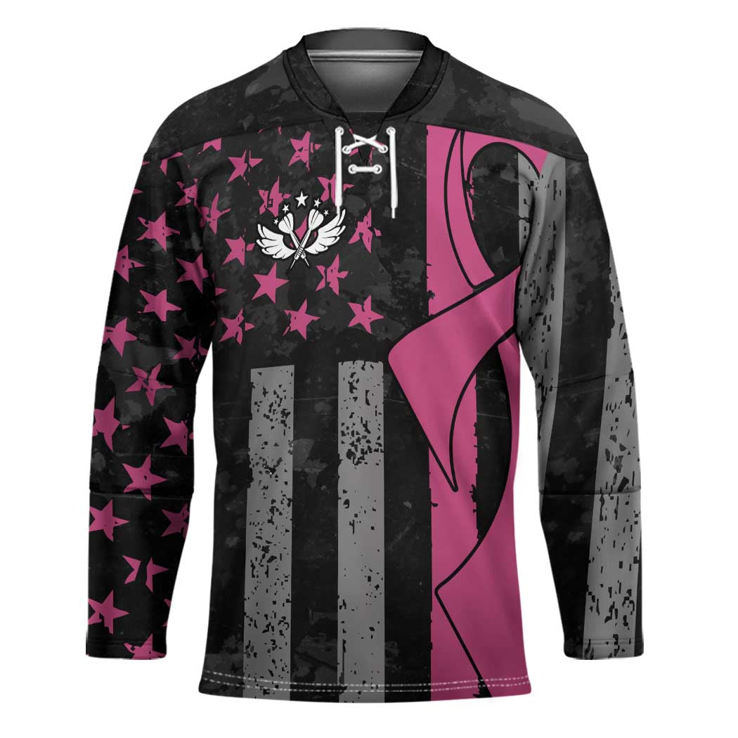 Personalized Pink Ribbon and American Flag Darts Hockey Jersey - Wonder Print Shop