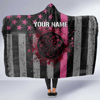 Personalized Pink Ribbon and American Flag Darts Hooded Blanket - Wonder Print Shop