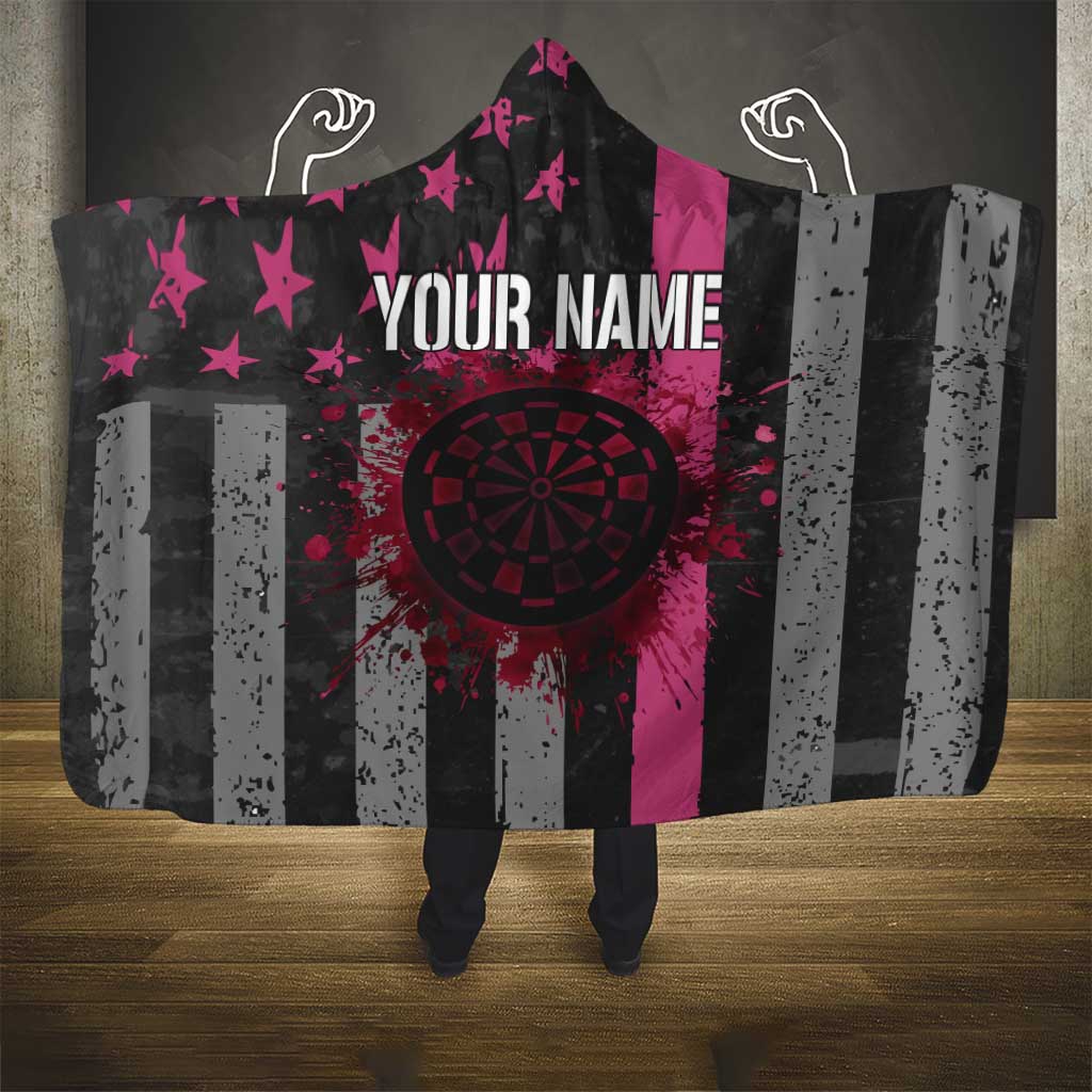 Personalized Pink Ribbon and American Flag Darts Hooded Blanket - Wonder Print Shop