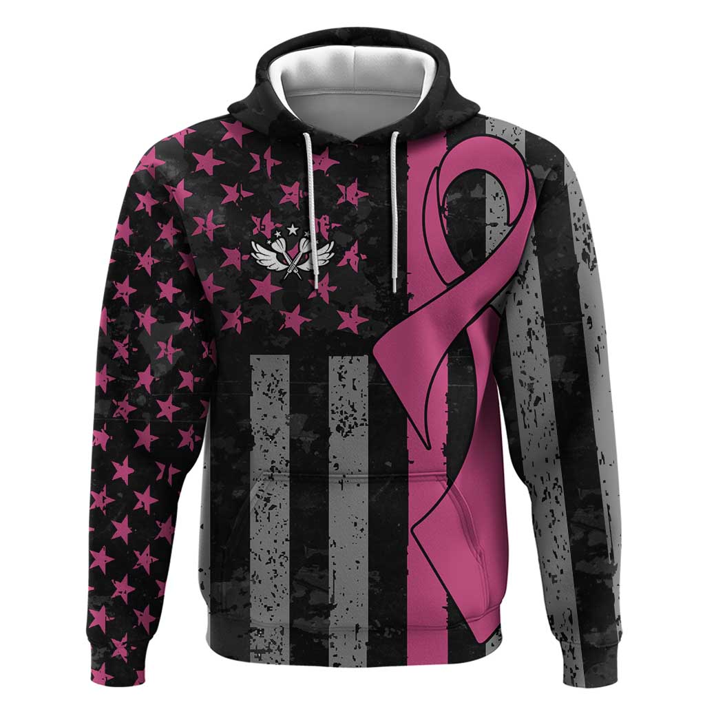 Personalized Pink Ribbon and American Flag Darts Hoodie - Wonder Print Shop