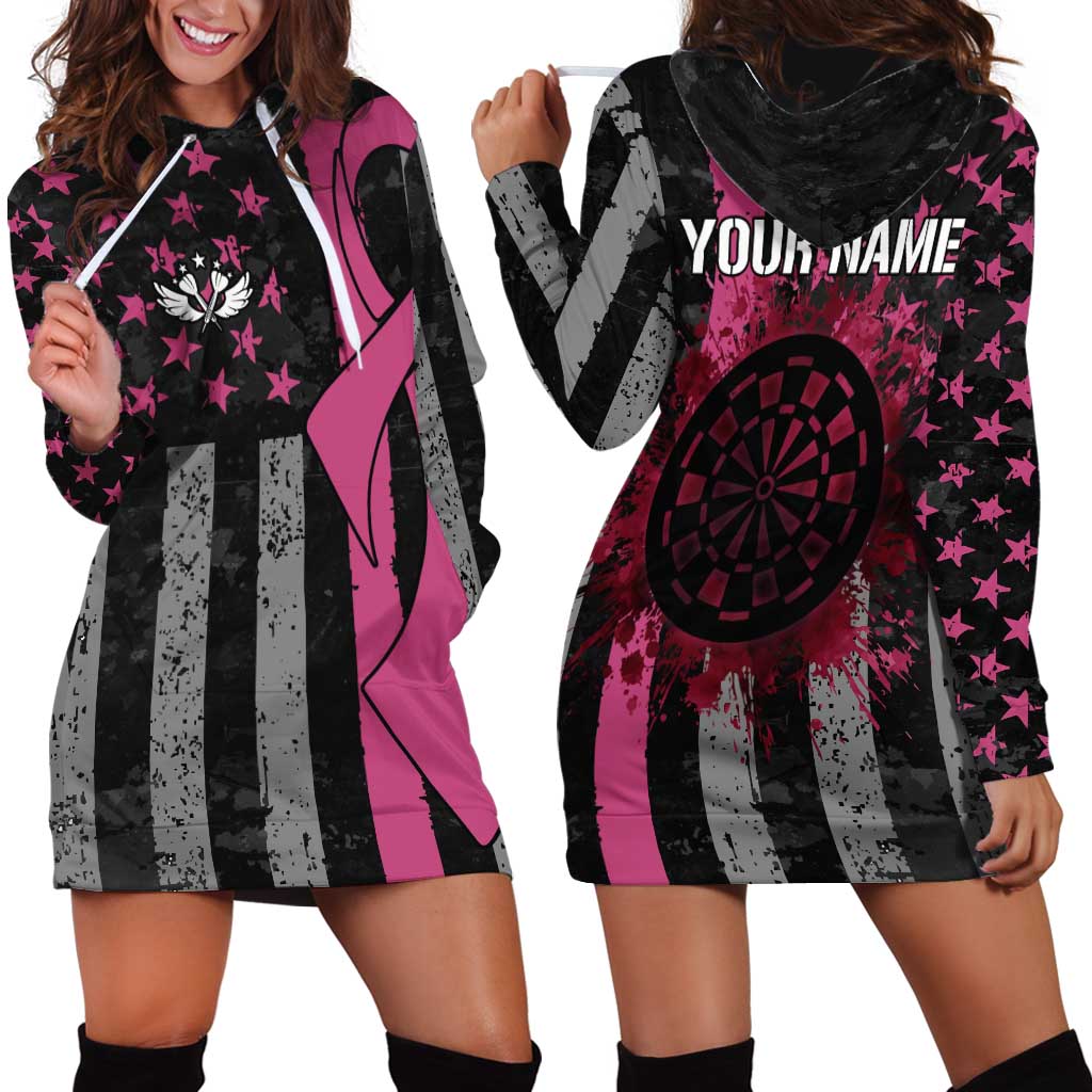 Personalized Pink Ribbon and American Flag Darts Hoodie Dress - Wonder Print Shop