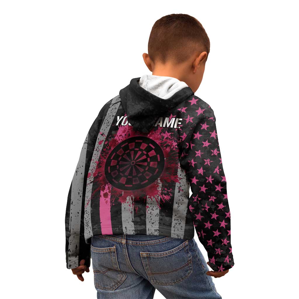 Personalized Pink Ribbon and American Flag Darts Kid Hoodie - Wonder Print Shop