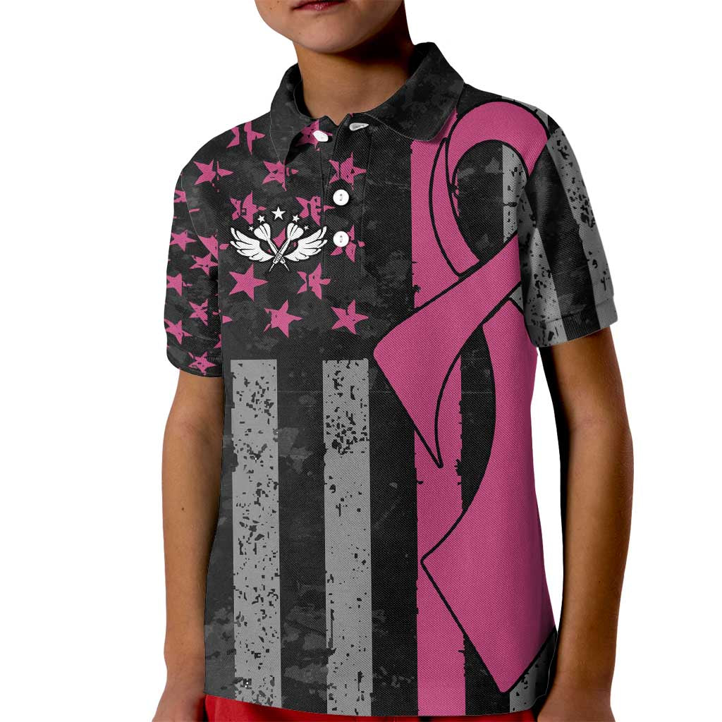 Personalized Pink Ribbon and American Flag Darts Kid Polo Shirt - Wonder Print Shop