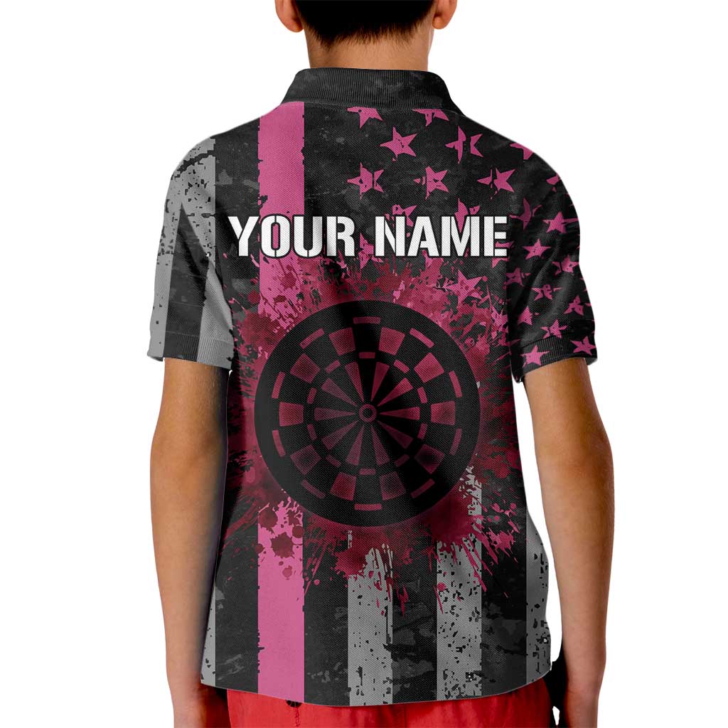 Personalized Pink Ribbon and American Flag Darts Kid Polo Shirt - Wonder Print Shop