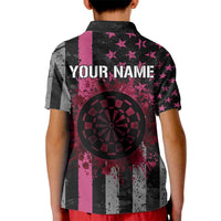 Personalized Pink Ribbon and American Flag Darts Kid Polo Shirt - Wonder Print Shop
