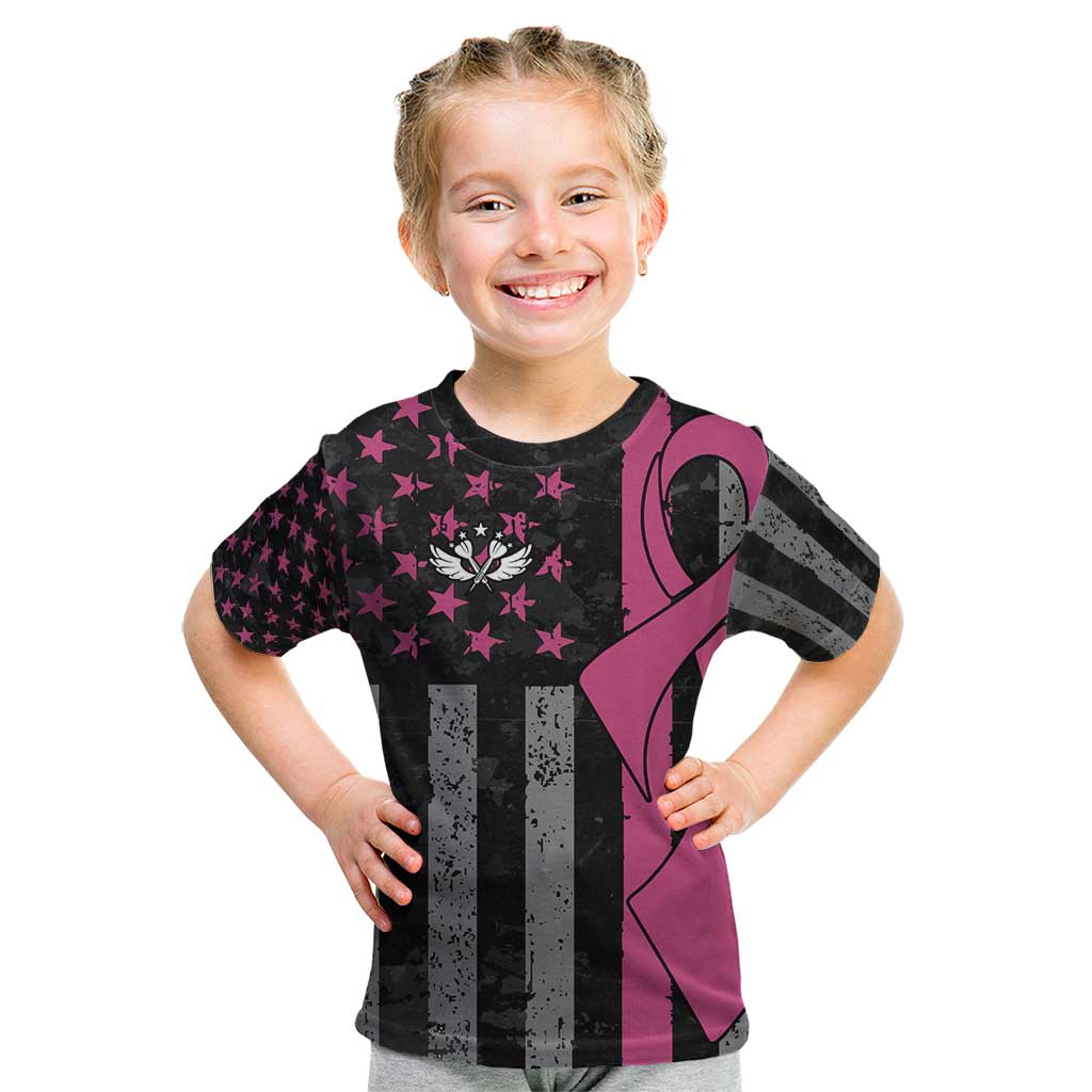 Personalized Pink Ribbon and American Flag Darts Kid T Shirt - Wonder Print Shop