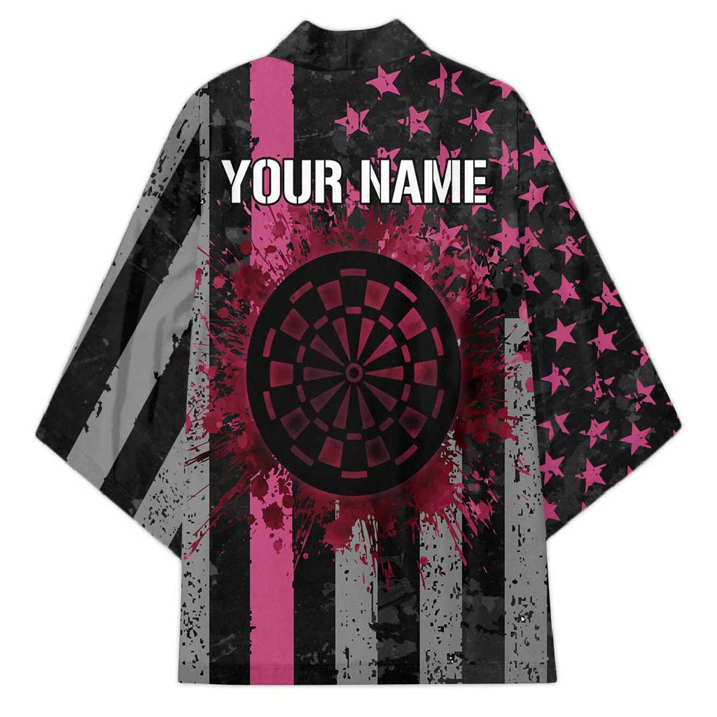 Personalized Pink Ribbon and American Flag Darts Kimono - Wonder Print Shop