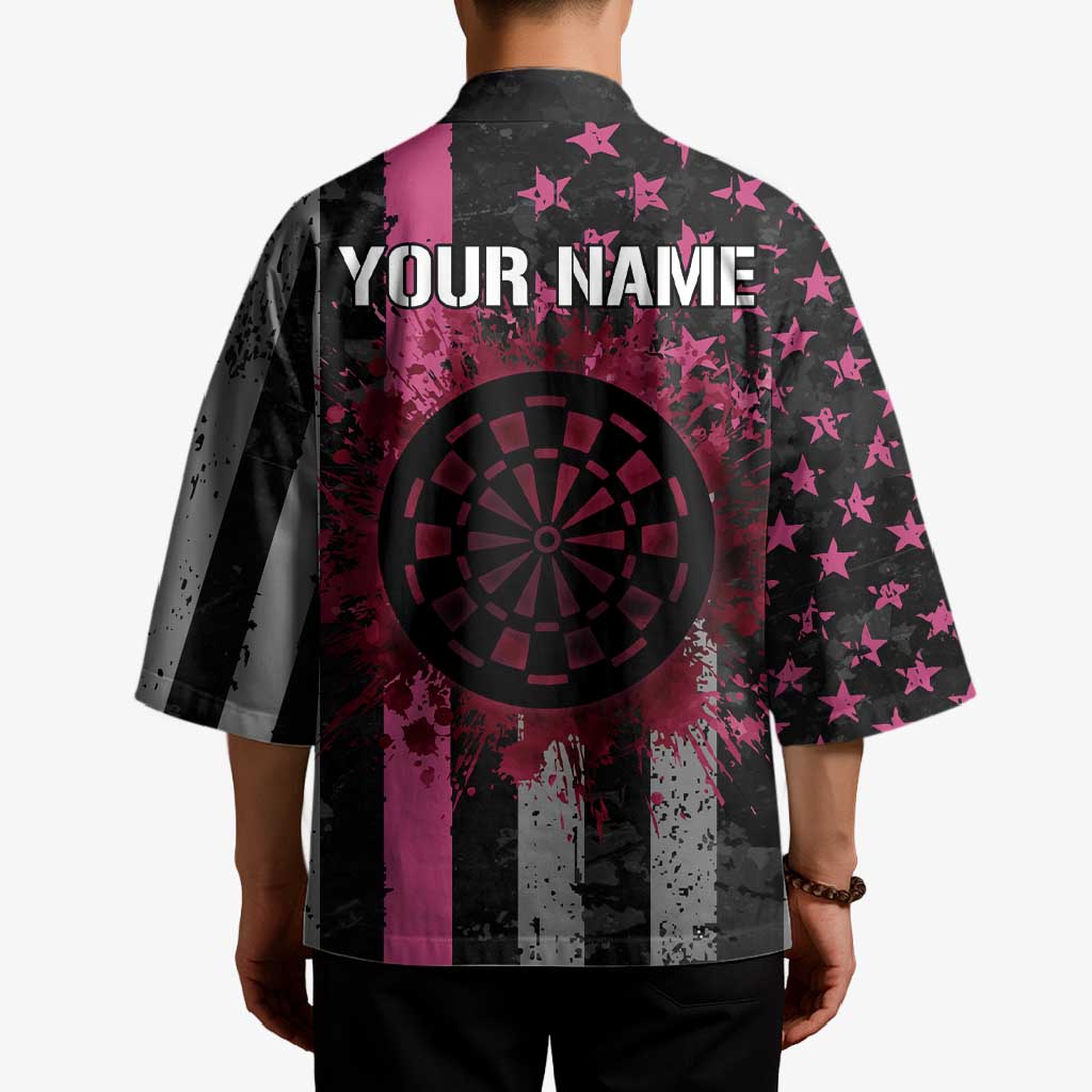 Personalized Pink Ribbon and American Flag Darts Kimono - Wonder Print Shop