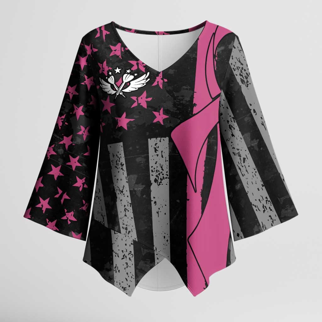 Personalized Pink Ribbon and American Flag Darts Kimono Sleeve Blouse - Wonder Print Shop