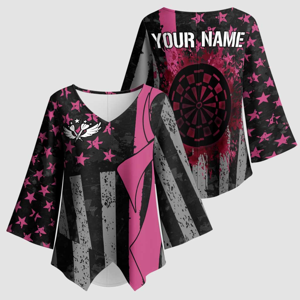 Personalized Pink Ribbon and American Flag Darts Kimono Sleeve Blouse - Wonder Print Shop