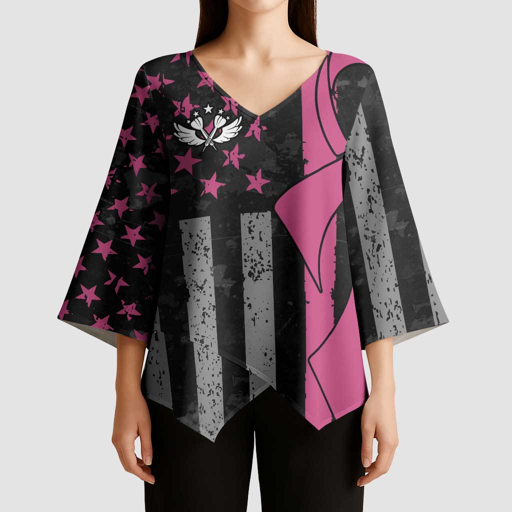Personalized Pink Ribbon and American Flag Darts Kimono Sleeve Blouse - Wonder Print Shop