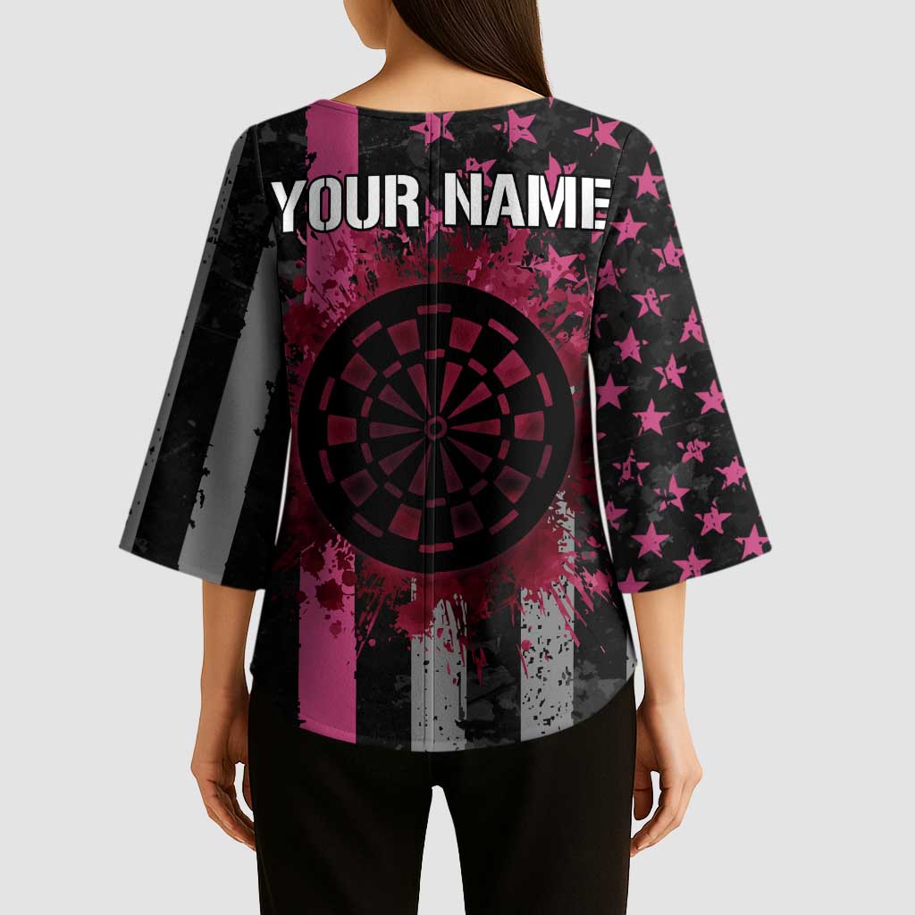 Personalized Pink Ribbon and American Flag Darts Kimono Sleeve Blouse - Wonder Print Shop