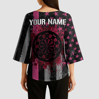 Personalized Pink Ribbon and American Flag Darts Kimono Sleeve Blouse - Wonder Print Shop