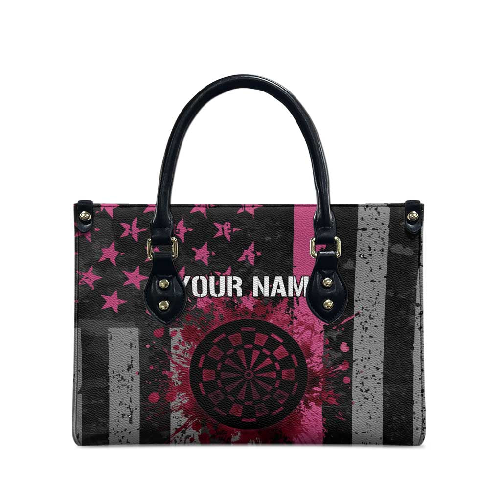 Personalized Pink Ribbon and American Flag Darts Leather Bag - Wonder Print Shop