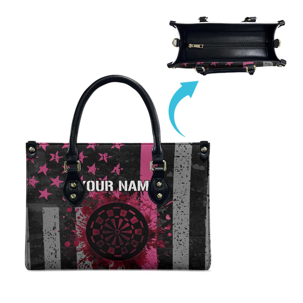 Personalized Pink Ribbon and American Flag Darts Leather Bag - Wonder Print Shop
