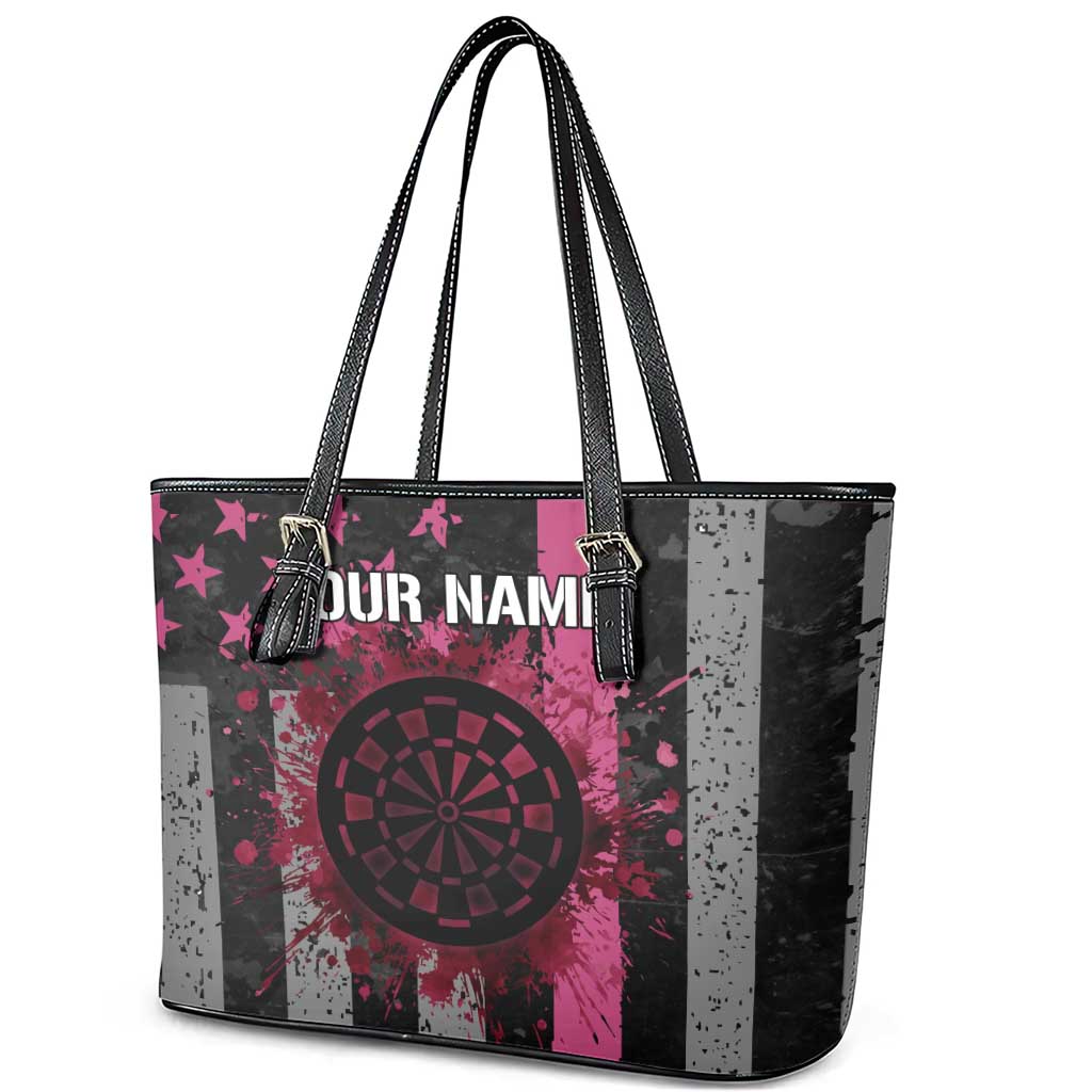 Personalized Pink Ribbon and American Flag Darts Leather Tote Bag - Wonder Print Shop
