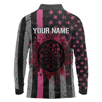 Personalized Pink Ribbon and American Flag Darts Long Sleeve Polo Shirt - Wonder Print Shop