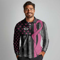 Personalized Pink Ribbon and American Flag Darts Long Sleeve Polo Shirt - Wonder Print Shop