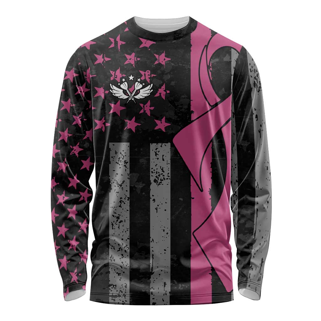 Personalized Pink Ribbon and American Flag Darts Long Sleeve Shirt - Wonder Print Shop