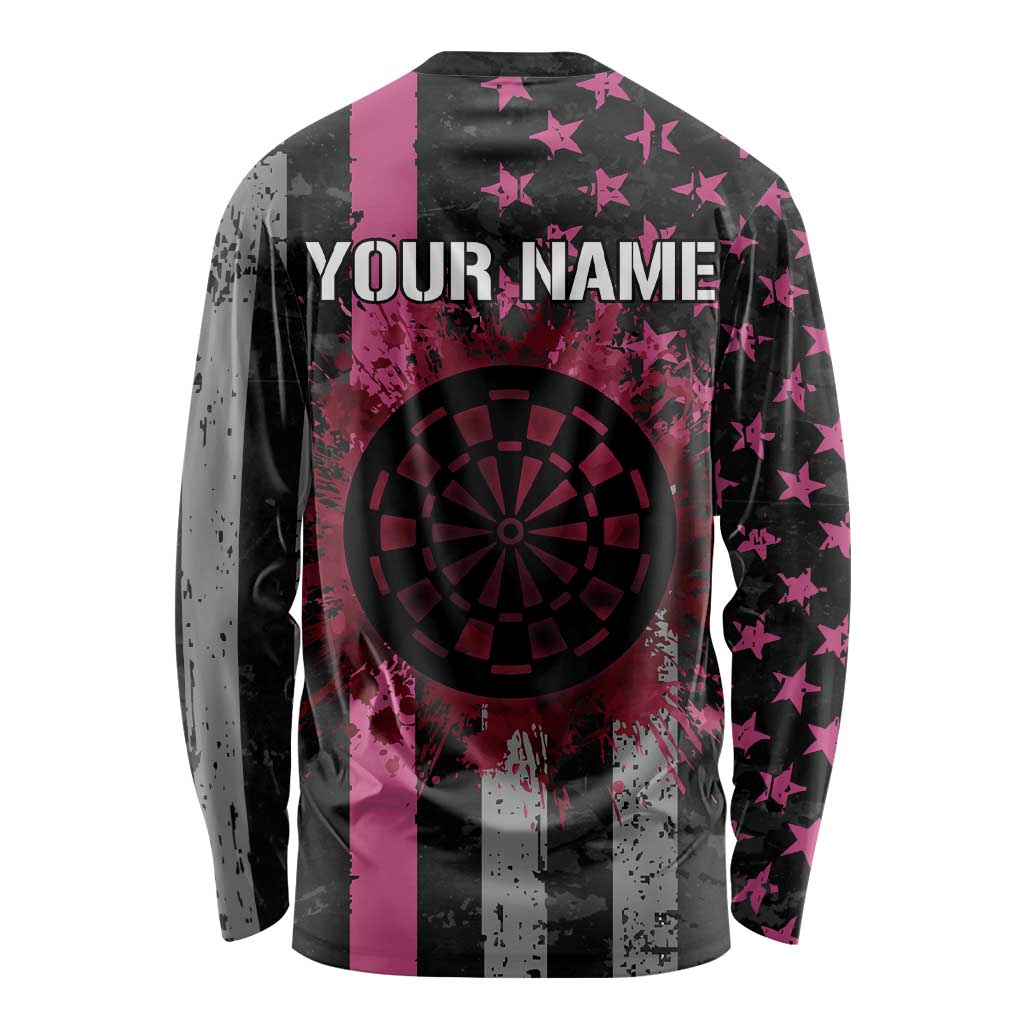 Personalized Pink Ribbon and American Flag Darts Long Sleeve Shirt - Wonder Print Shop