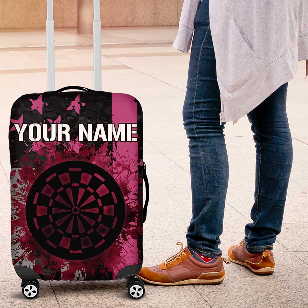 Personalized Pink Ribbon and American Flag Darts Luggage Cover - Wonder Print Shop