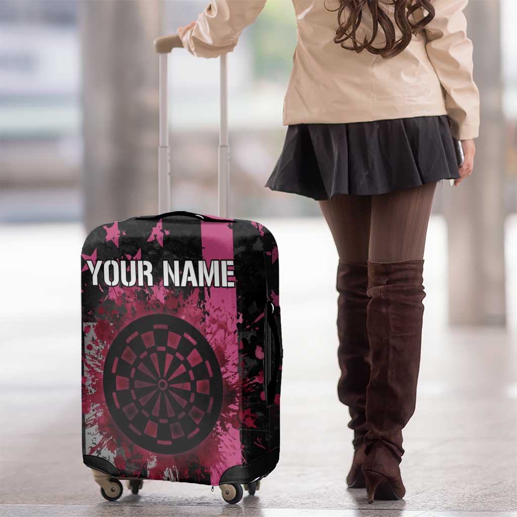 Personalized Pink Ribbon and American Flag Darts Luggage Cover - Wonder Print Shop