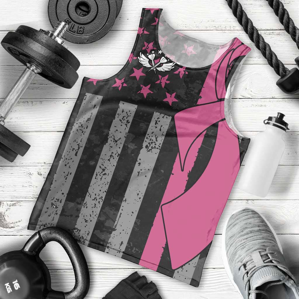 Personalized Pink Ribbon and American Flag Darts Men Tank Top - Wonder Print Shop