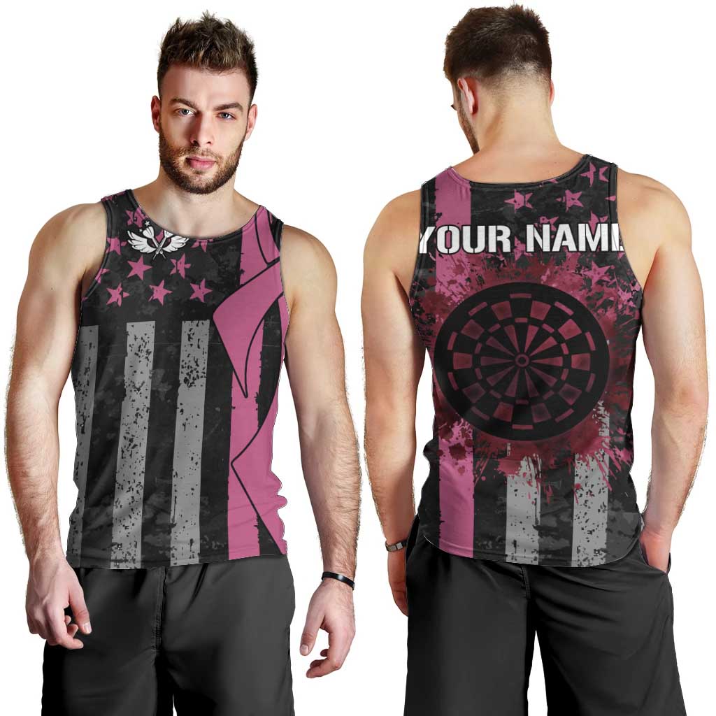 Personalized Pink Ribbon and American Flag Darts Men Tank Top - Wonder Print Shop
