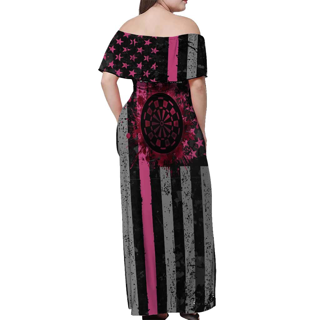Personalized Pink Ribbon and American Flag Darts Off Shoulder Maxi Dress - Wonder Print Shop
