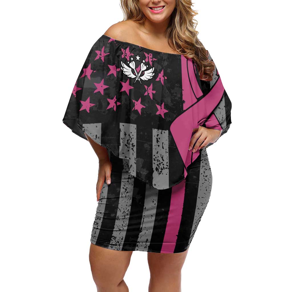 Personalized Pink Ribbon and American Flag Darts Off Shoulder Short Dress - Wonder Print Shop