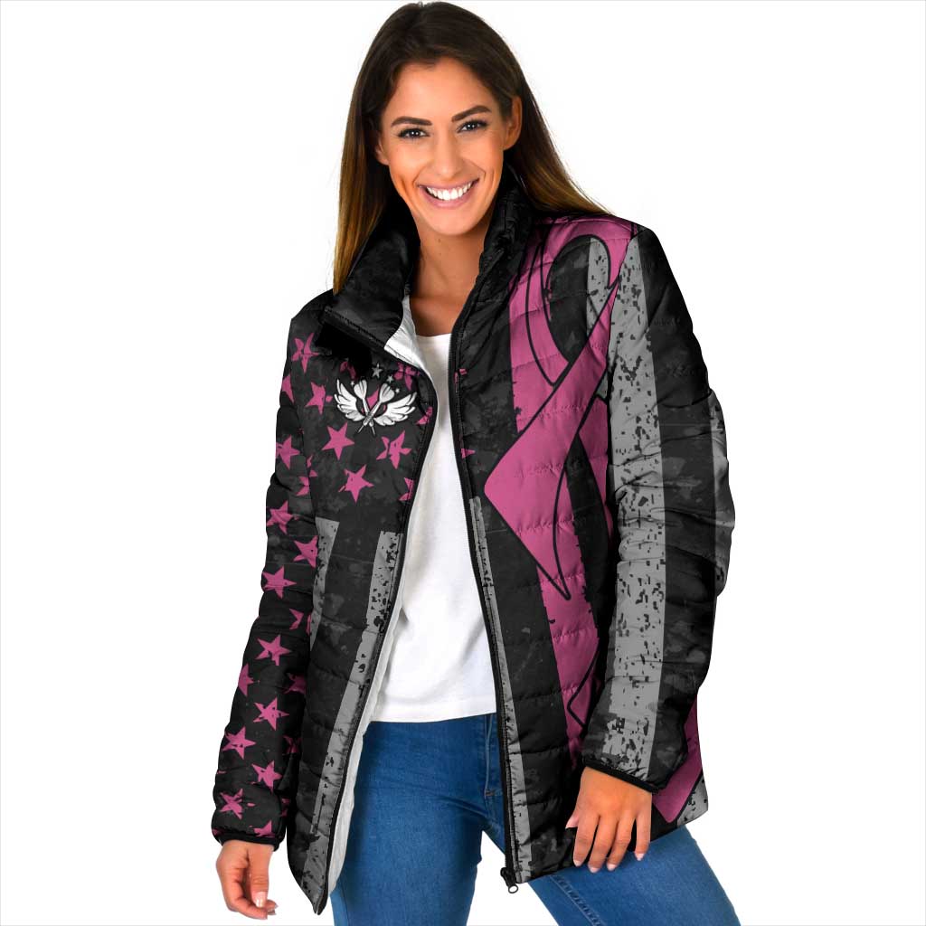 Personalized Pink Ribbon and American Flag Darts Padded Jacket - Wonder Print Shop
