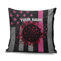 Personalized Pink Ribbon and American Flag Darts Pillow Cover - Wonder Print Shop