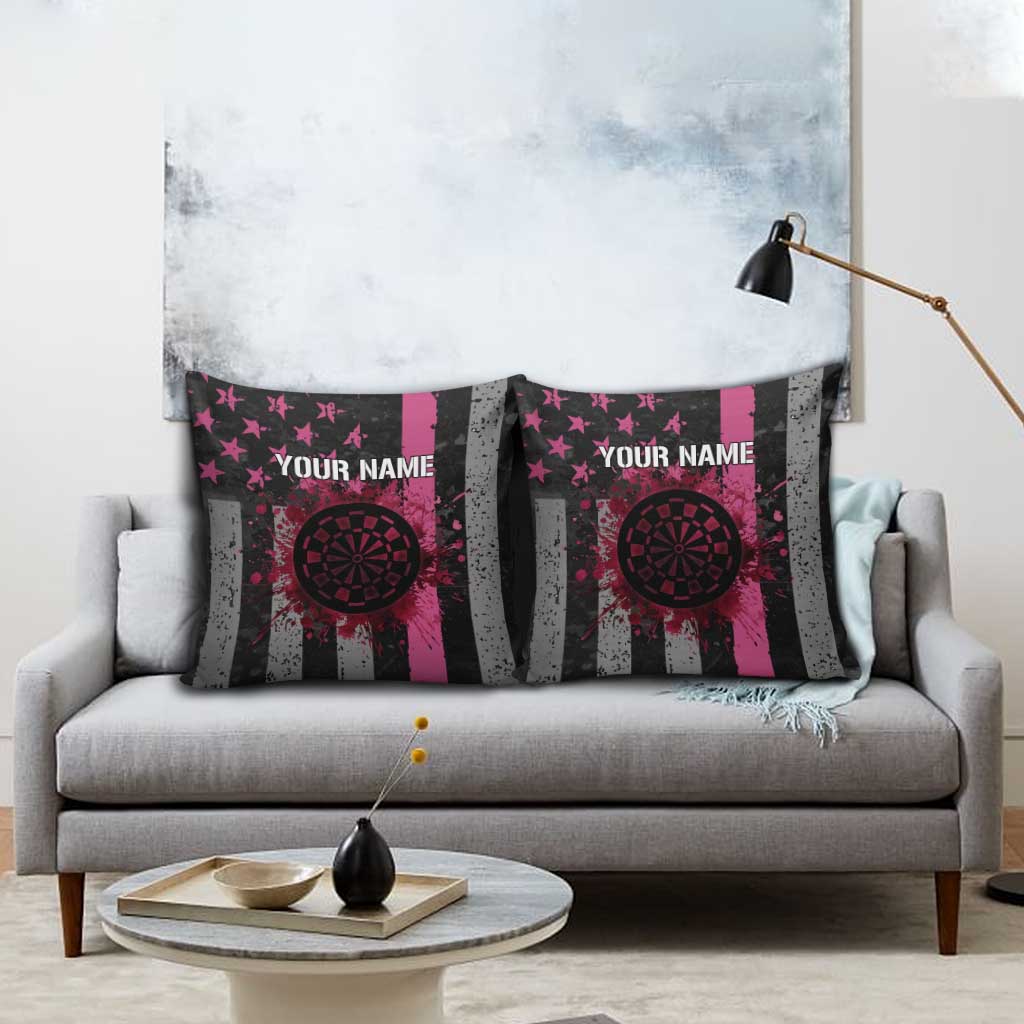 Personalized Pink Ribbon and American Flag Darts Pillow Cover - Wonder Print Shop