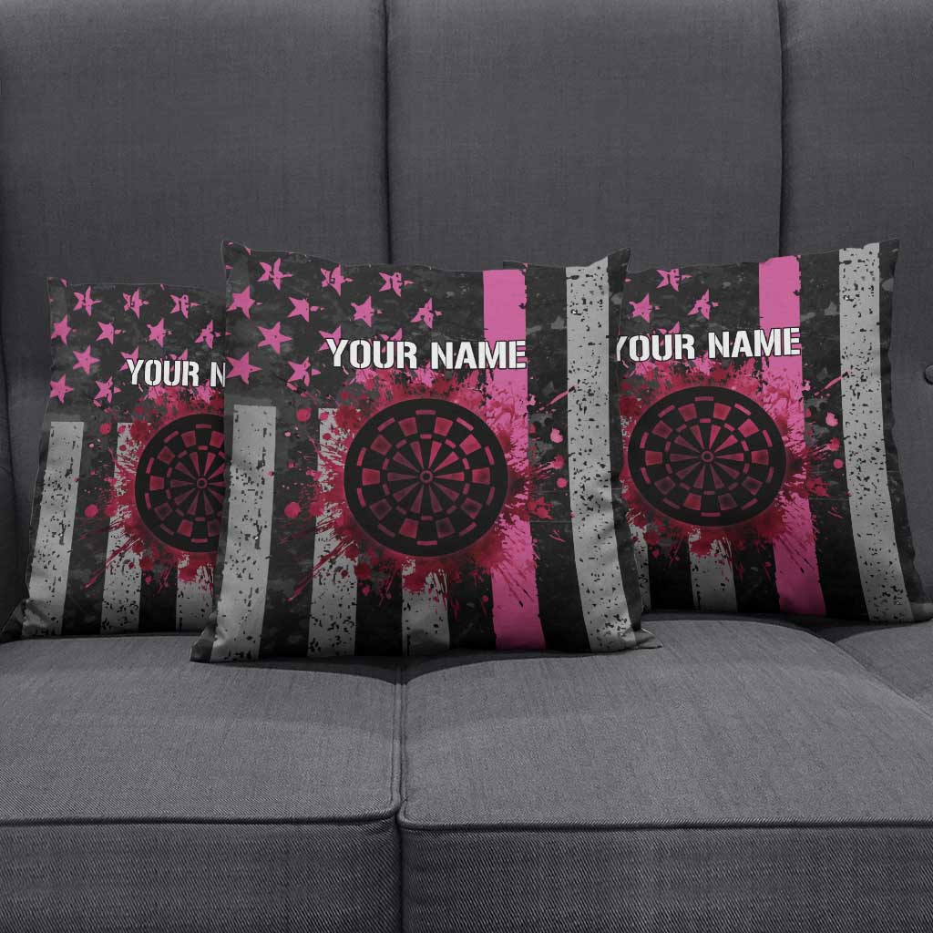 Personalized Pink Ribbon and American Flag Darts Pillow Cover - Wonder Print Shop
