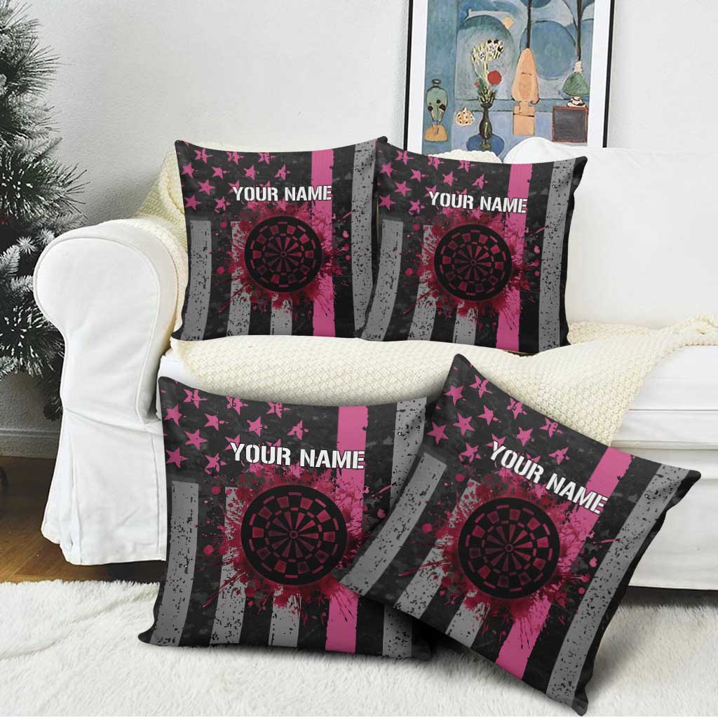 Personalized Pink Ribbon and American Flag Darts Pillow Cover - Wonder Print Shop