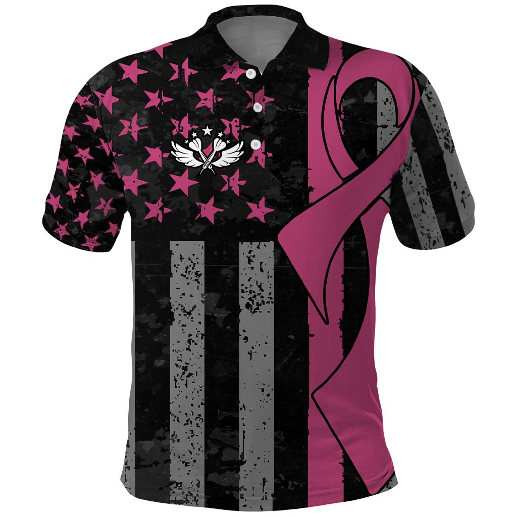 Personalized Pink Ribbon and American Flag Darts Polo Shirt - Wonder Print Shop