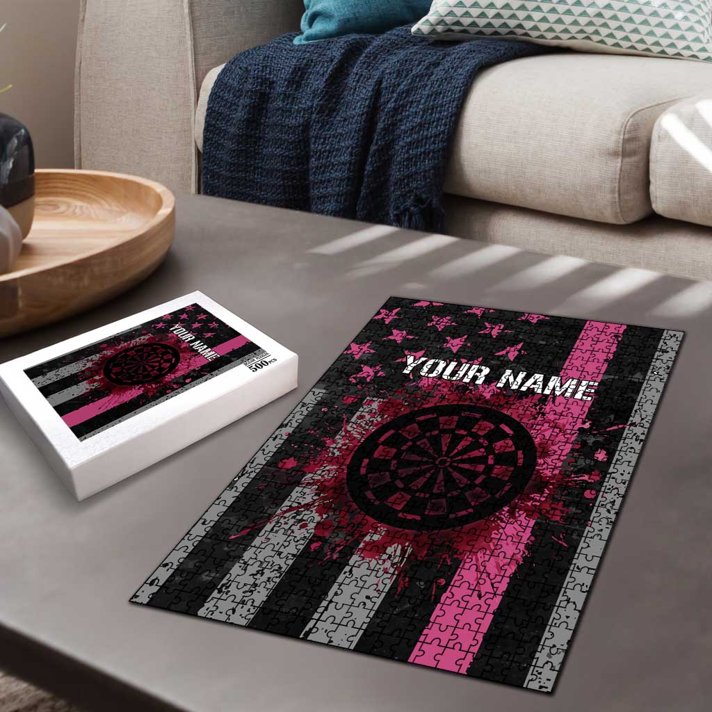 Personalized Pink Ribbon and American Flag Darts Puzzle - Wonder Print Shop