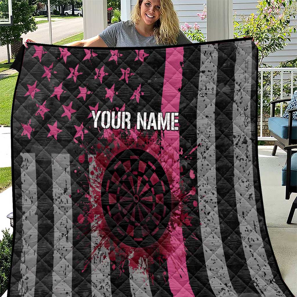 Personalized Pink Ribbon and American Flag Darts Quilt - Wonder Print Shop