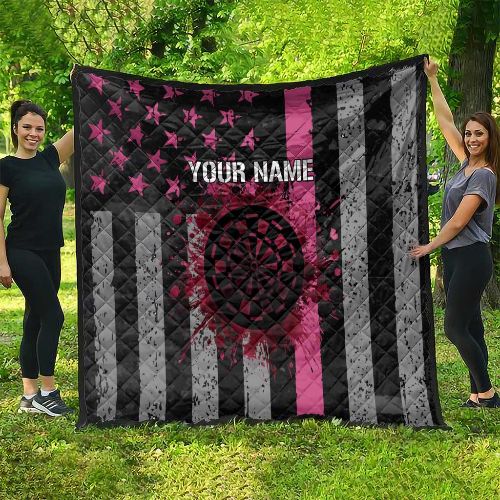 Personalized Pink Ribbon and American Flag Darts Quilt - Wonder Print Shop