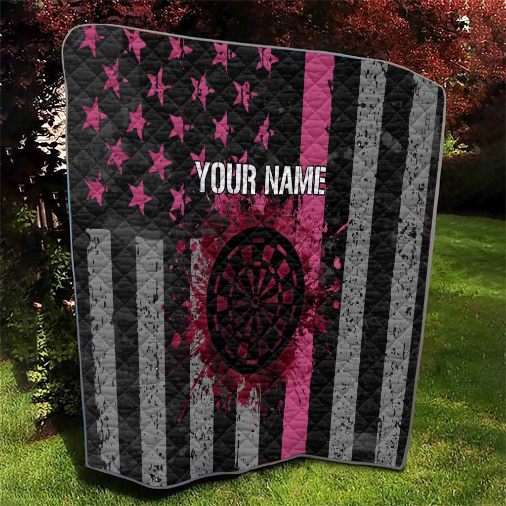 Personalized Pink Ribbon and American Flag Darts Quilt - Wonder Print Shop