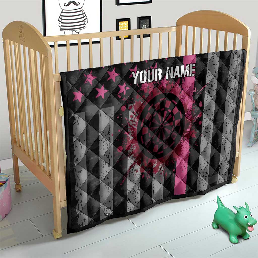 Personalized Pink Ribbon and American Flag Darts Quilt - Wonder Print Shop
